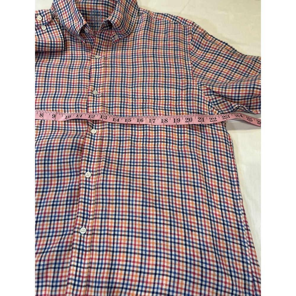 J. McLaughlin Men's Large Linen Blend Button Down Shirt Multi Color Plaid Preppy - Picture 4 of 7
